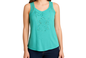 Daytrip Teal Lace Sequin Summer Top Medium